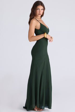 Sacha forest green georgette panelled maxi dress
