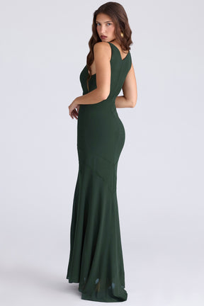 Sacha forest green georgette panelled maxi dress