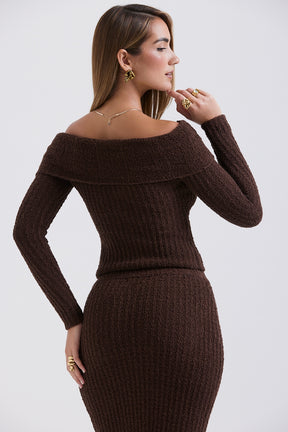 Chocolate soft boucle knit top