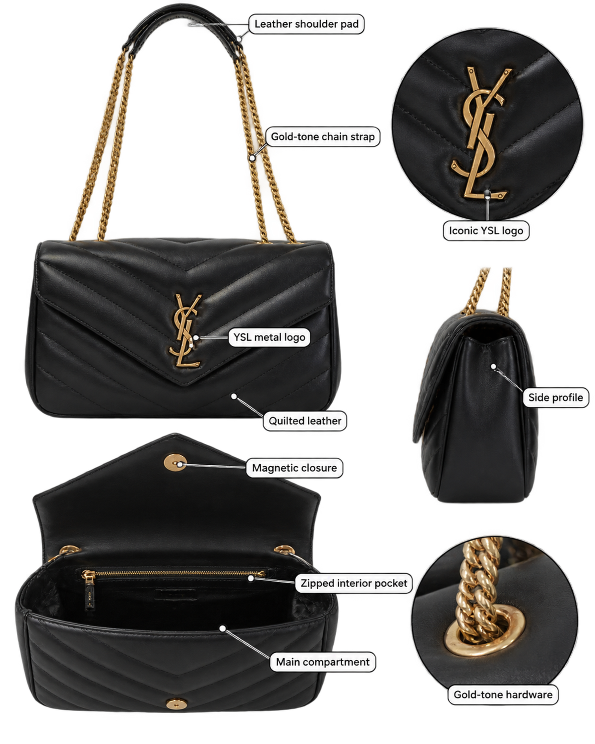 Saint Lauren Black Loulou Quilted Leather Shoulder Bag