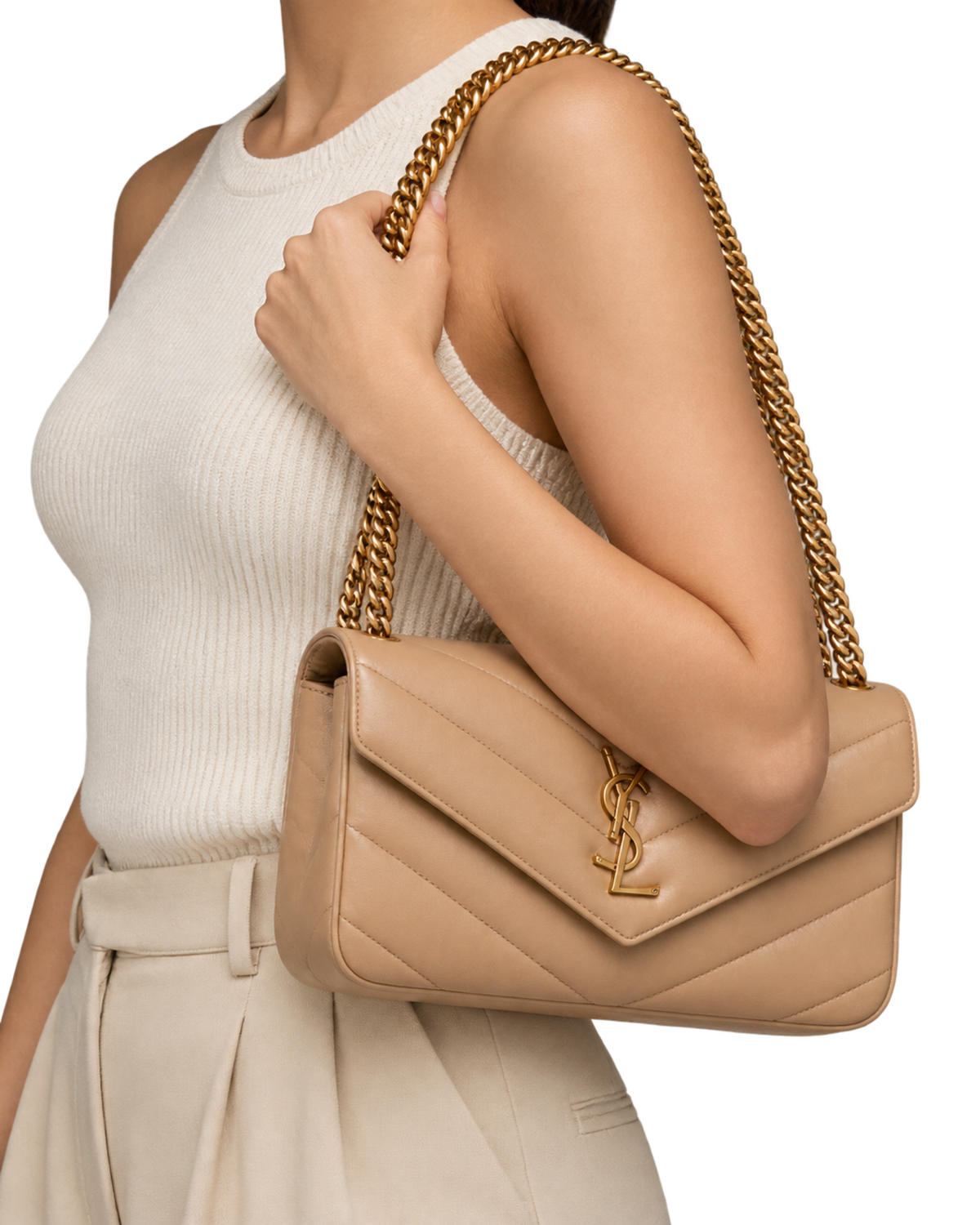 Saint Lauren Small Loulou chevron chain shoulder bag