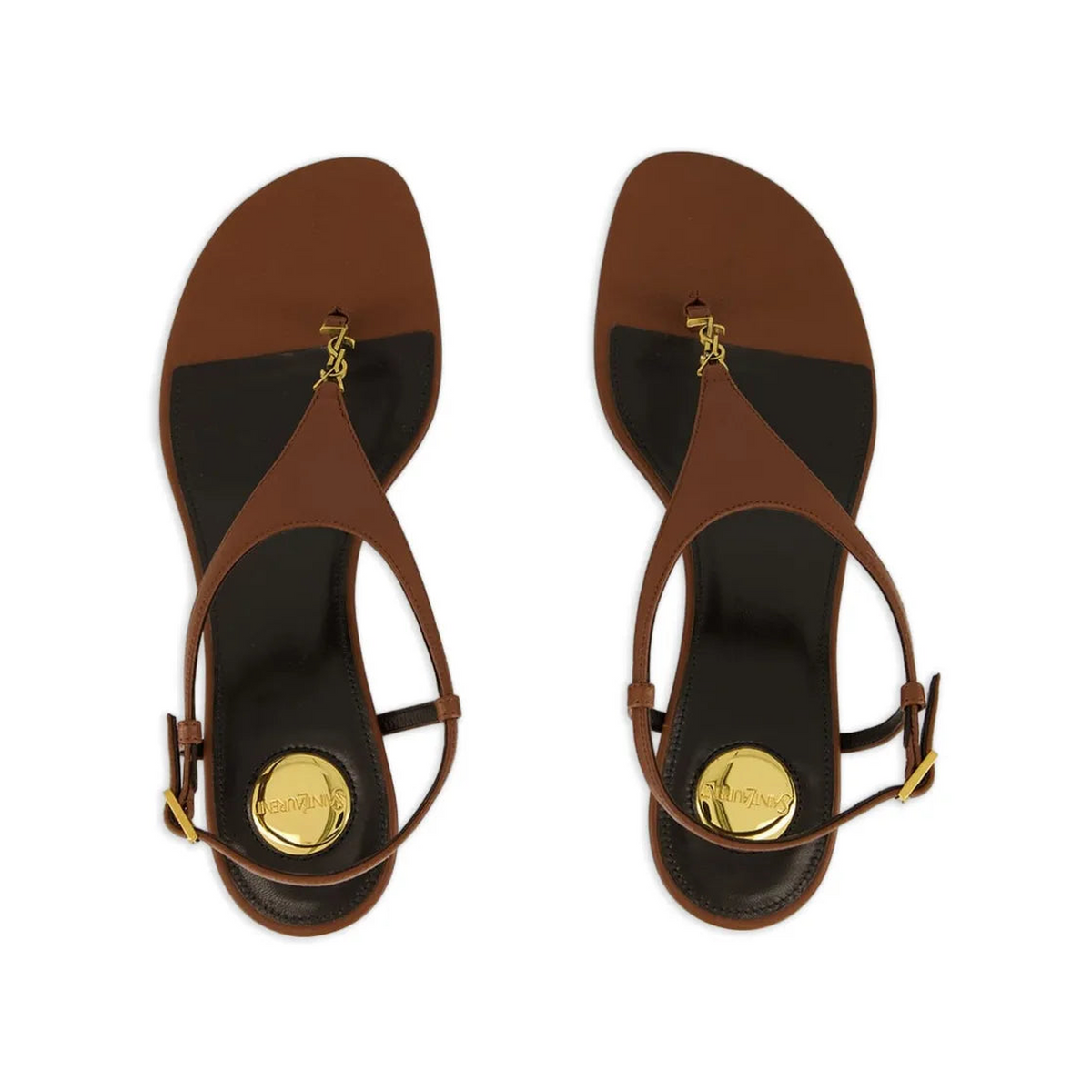 Saint Laurent 40mm Cassandre-plaque leather sandals – Brown