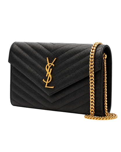 Saint Laurent Beige Quilted Leather chain on Wallet