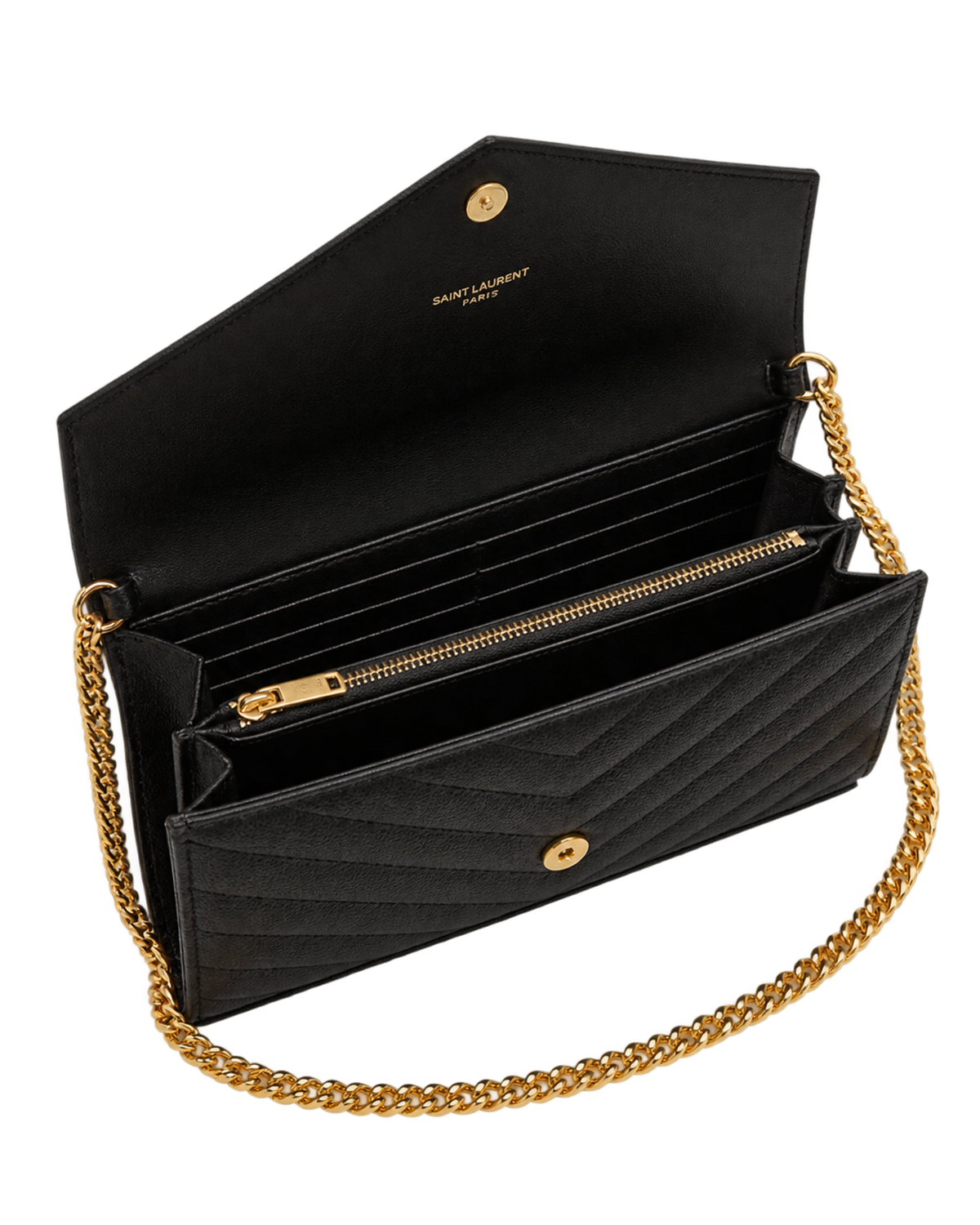 Saint Laurent Beige Quilted Leather chain on Wallet