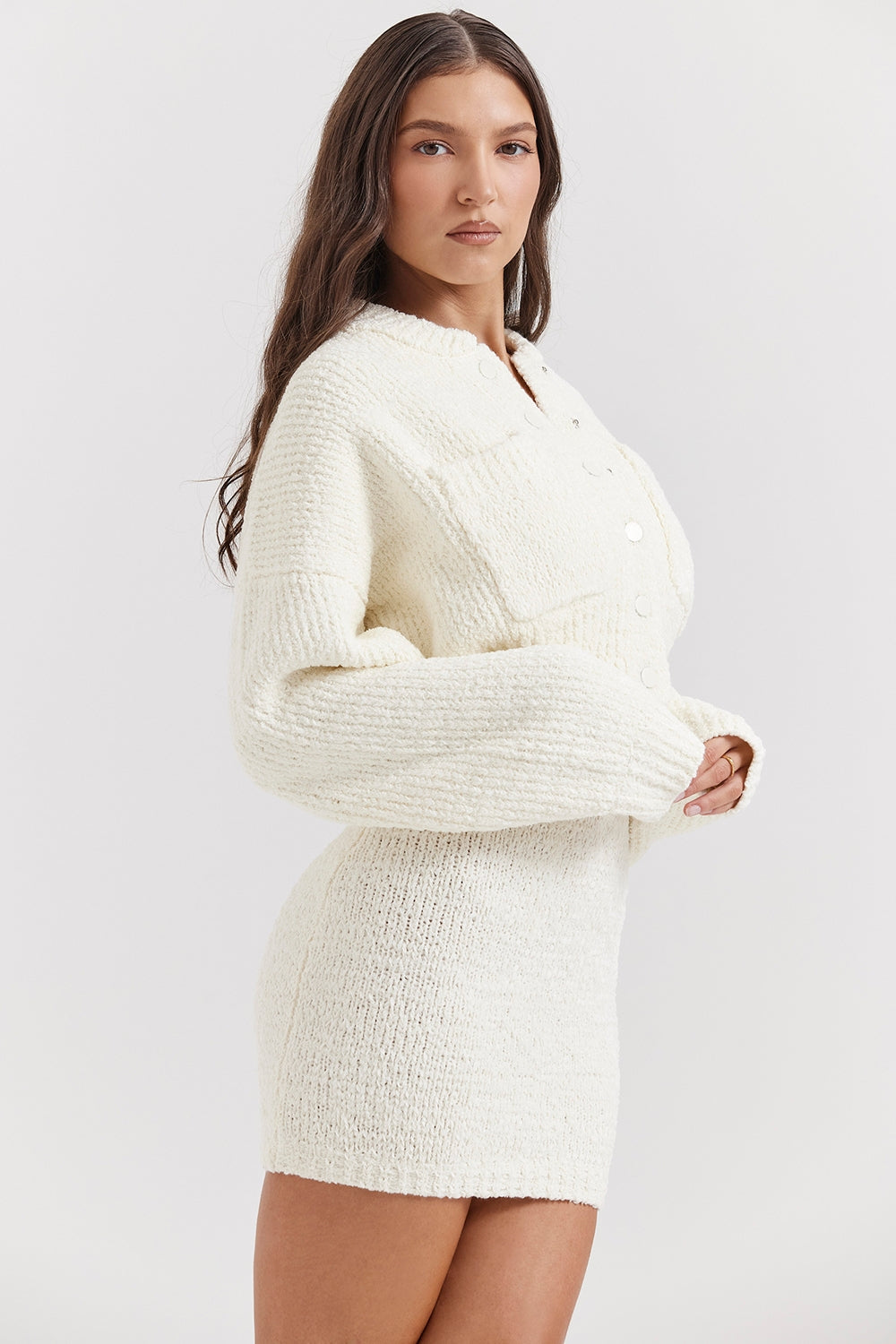 Cream chenille blend bomber jacket