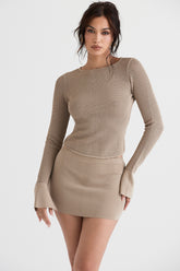 Taupe knit long sleeve top