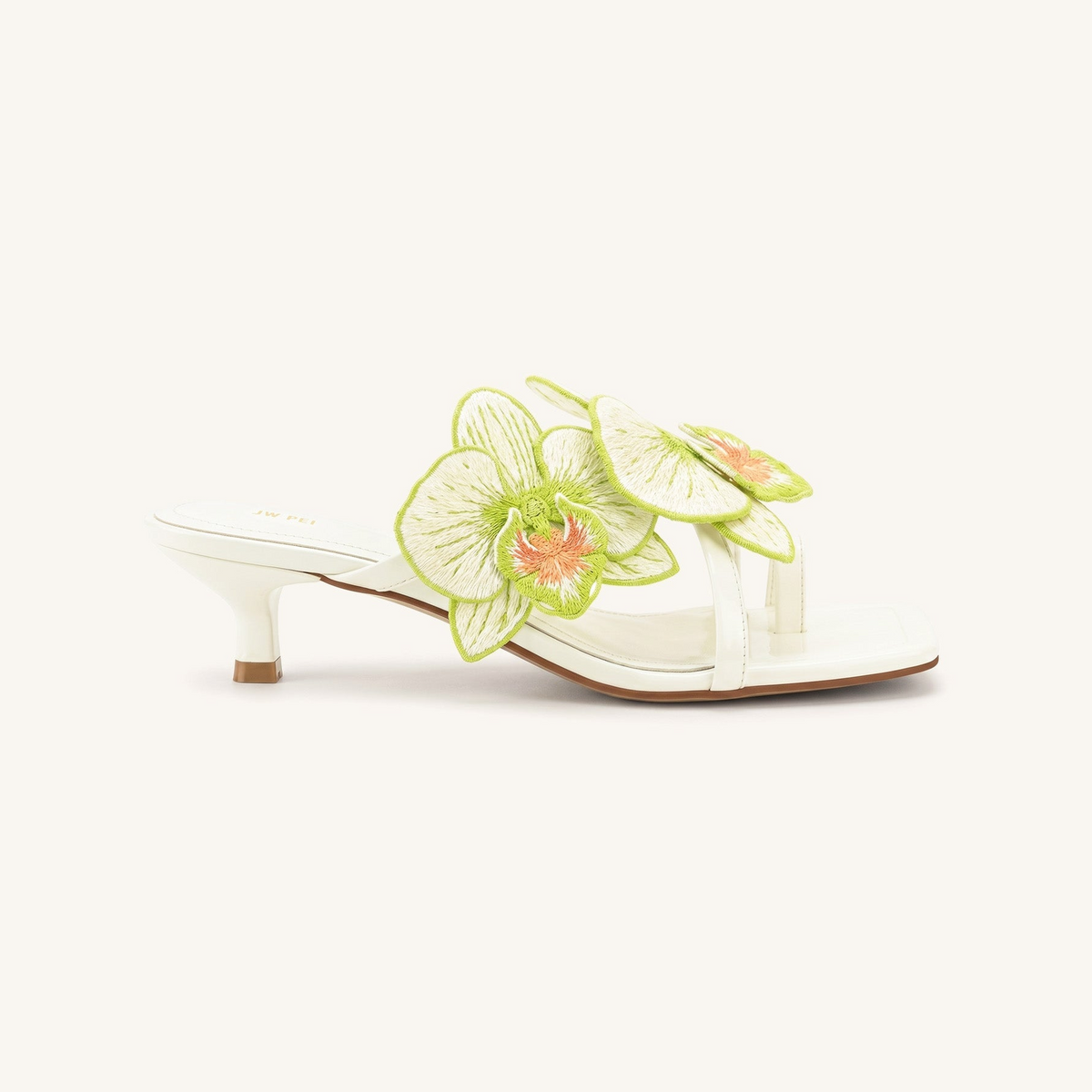 Serena Orchid Embroidered Toe Ring Heeled Sandals - Ivory Green