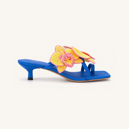 Serena Orchid Embroidered Toe Ring Heeled Sandals - Royal Blue