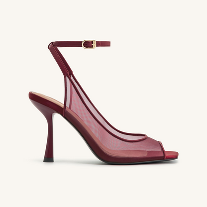 Serenity Open Toe Mesh Slingback Sandals - Burgundy