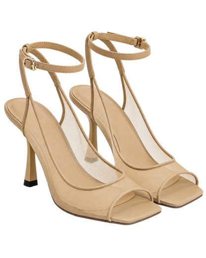 Serenity Open Toe Mesh Slingback Sandals - Khaki