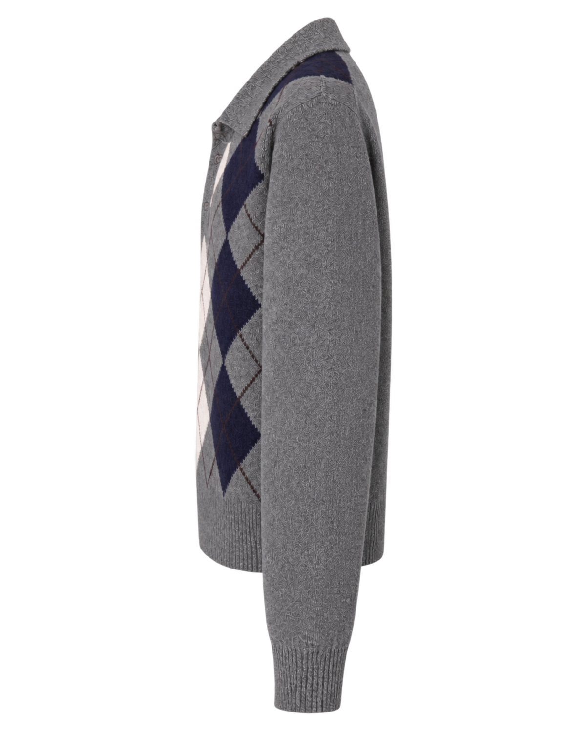 Serif Logo Argyle Cashmere Polo - Gray/Navy/Ecru