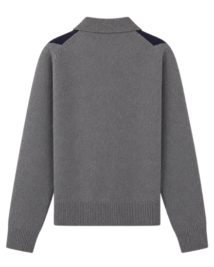 Serif Logo Argyle Cashmere Polo - Gray/Navy/Ecru