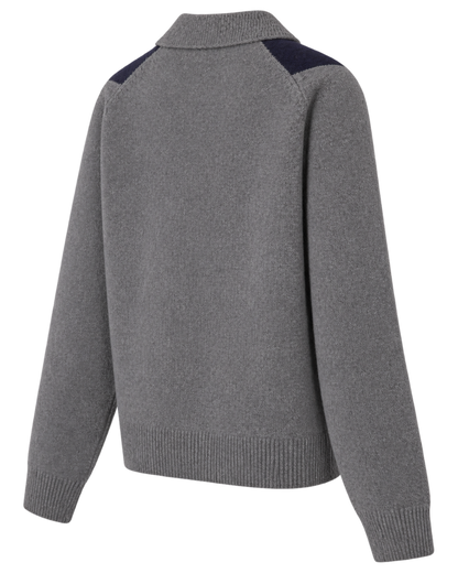 Serif Logo Argyle Cashmere Polo - Gray/Navy/Ecru