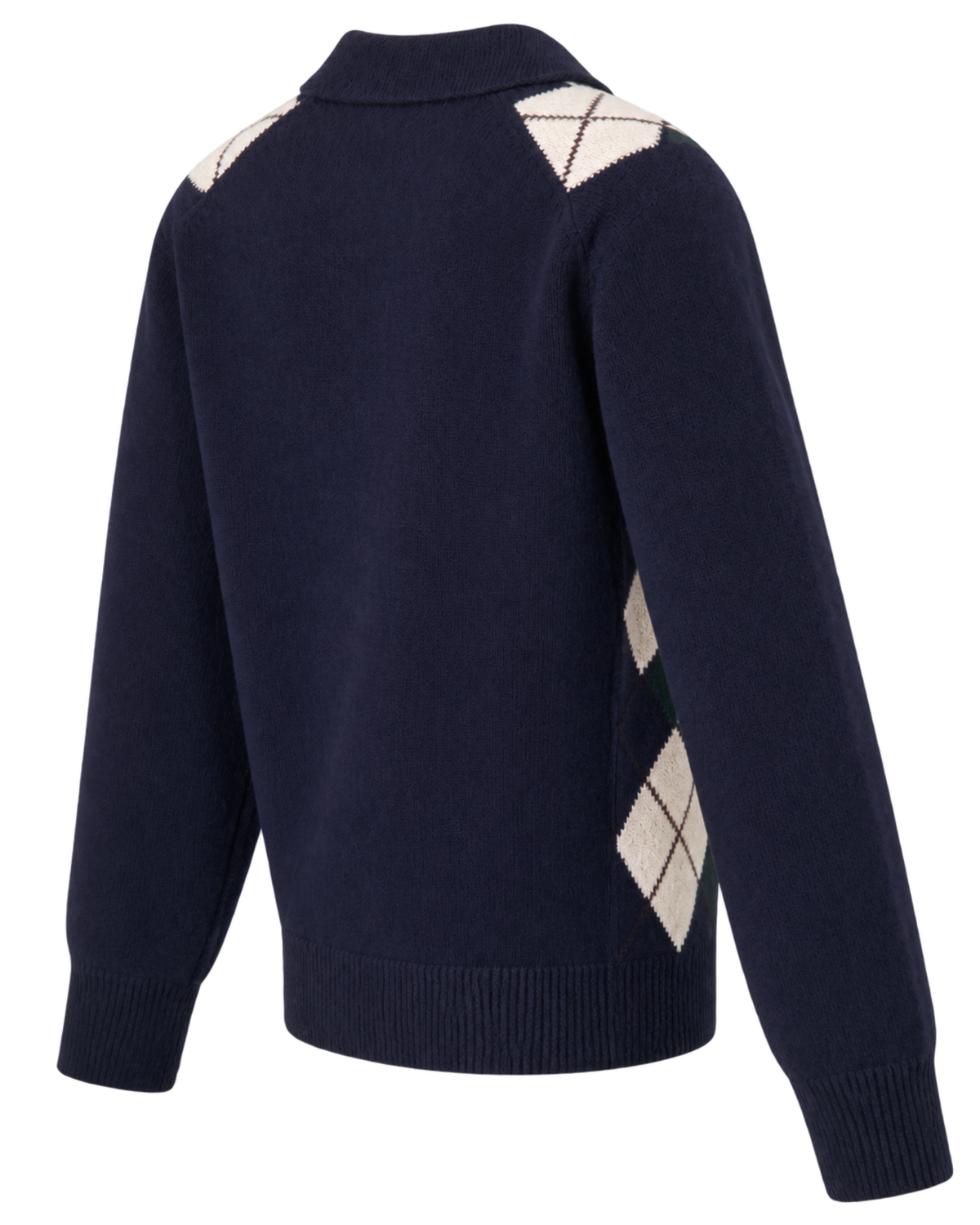 Serif Logo Argyle Cashmere Polo - Navy/Forest/Ecru