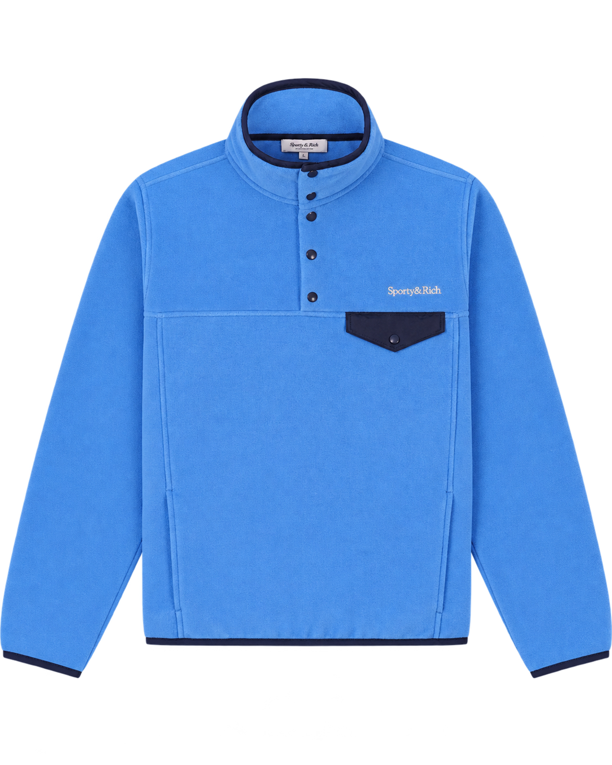 Serif Logo Buttoned Polar Sweatshirt - Azure/Light Navy