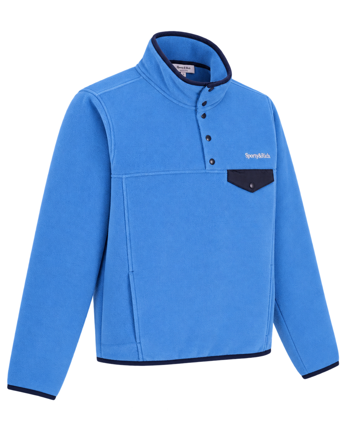 Serif Logo Buttoned Polar Sweatshirt - Azure/Light Navy