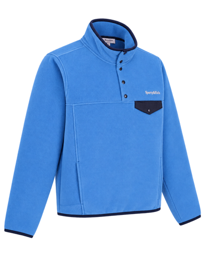 Serif Logo Buttoned Polar Sweatshirt - Azure/Light Navy