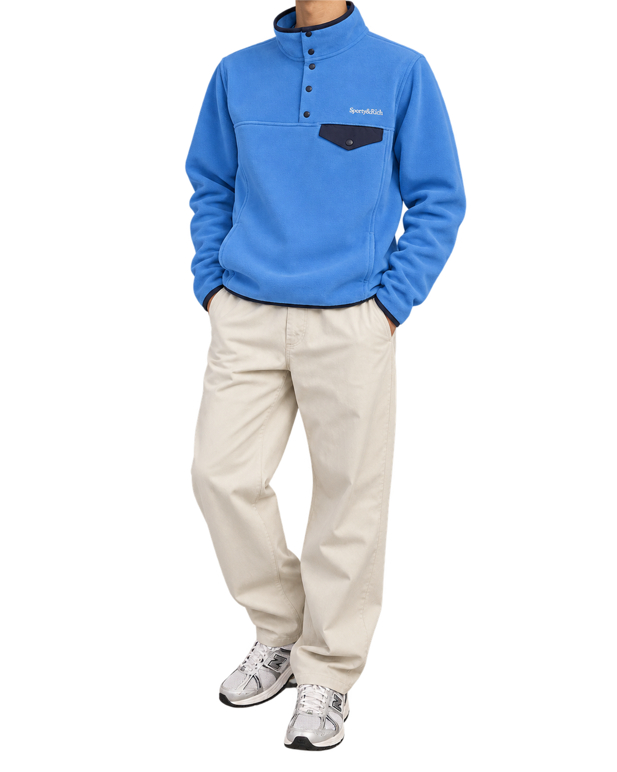 Serif Logo Buttoned Polar Sweatshirt - Azure/Light Navy