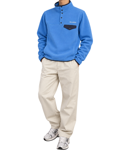 Serif Logo Buttoned Polar Sweatshirt - Azure/Light Navy