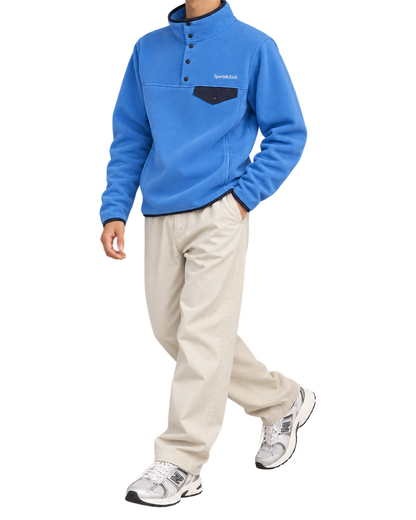 Serif Logo Buttoned Polar Sweatshirt - Azure/Light Navy