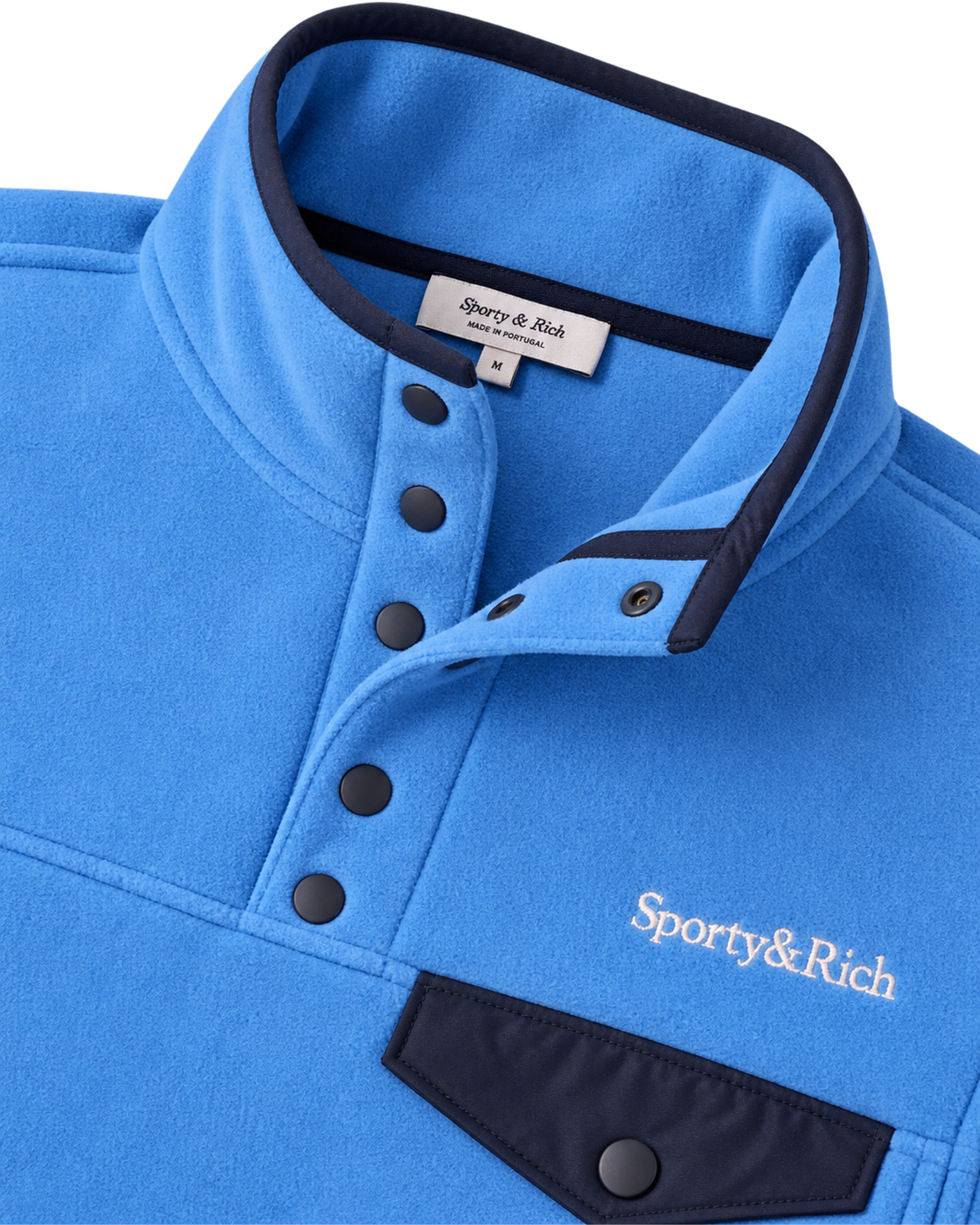 Serif Logo Buttoned Polar Sweatshirt - Azure/Light Navy