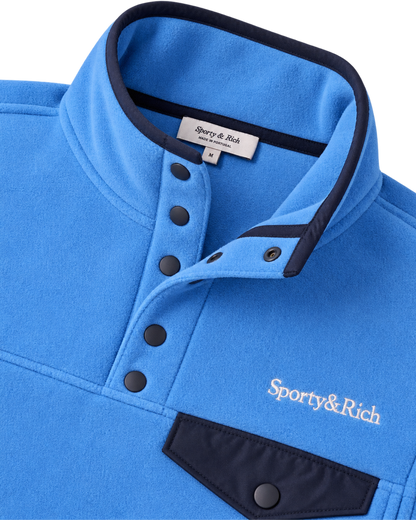 Serif Logo Buttoned Polar Sweatshirt - Azure/Light Navy