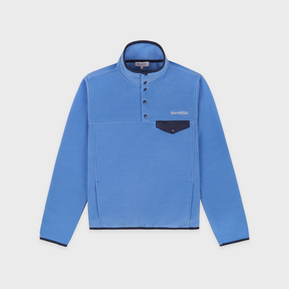 Serif Logo Buttoned Polar Sweatshirt - Azure/Light Navy