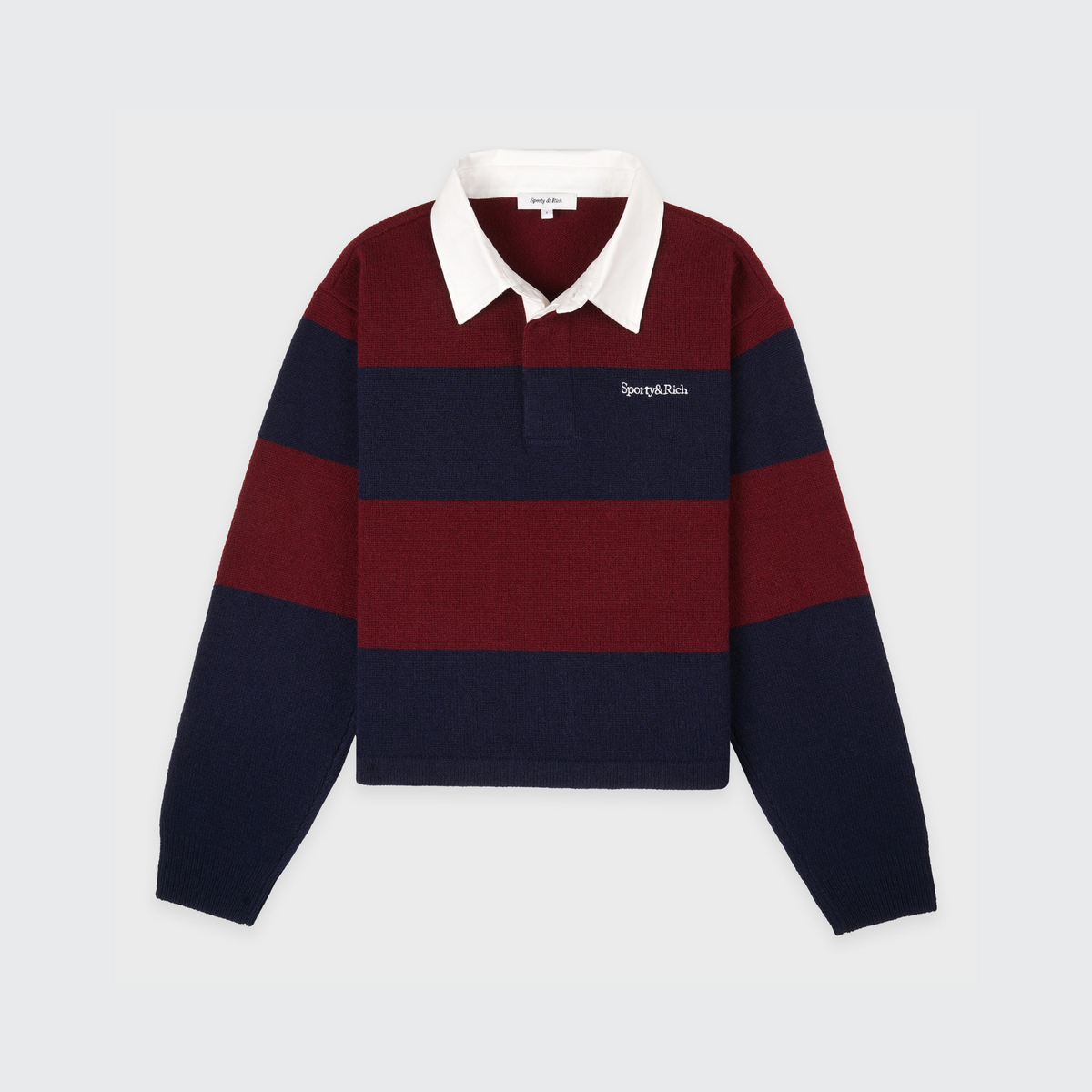 Serif Logo Cashmere Rugby Polo - Merlot/Navy/Ecru