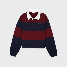 Serif Logo Cashmere Rugby Polo - Merlot/Navy/Ecru