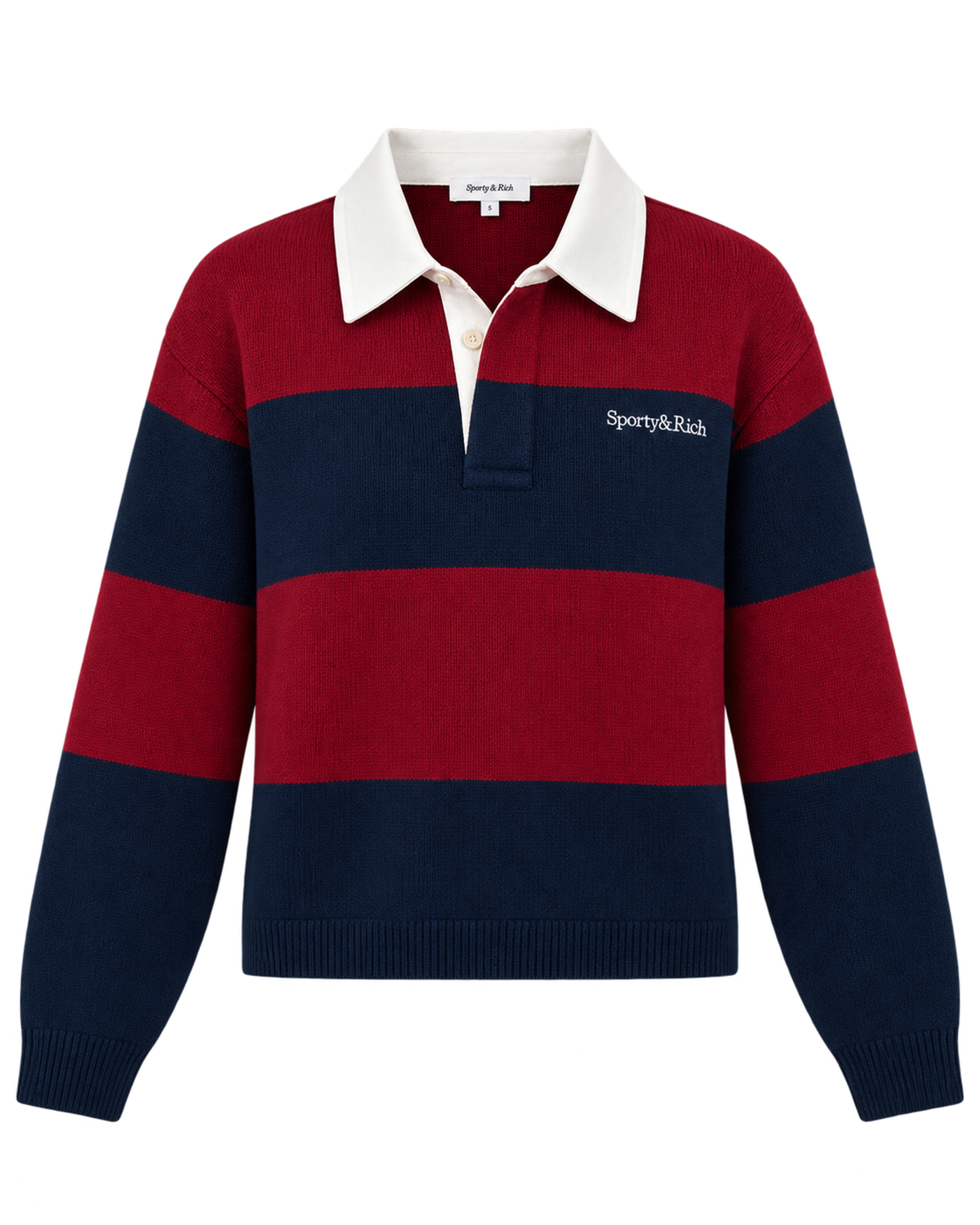Serif Logo Cashmere Rugby Polo - Merlot/Navy/Ecru