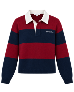 Serif Logo Cashmere Rugby Polo - Merlot/Navy/Ecru