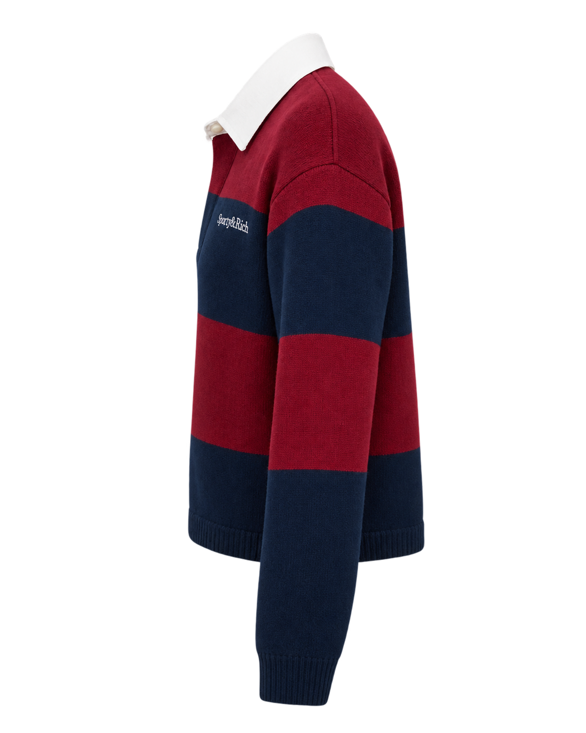 Serif Logo Cashmere Rugby Polo - Merlot/Navy/Ecru