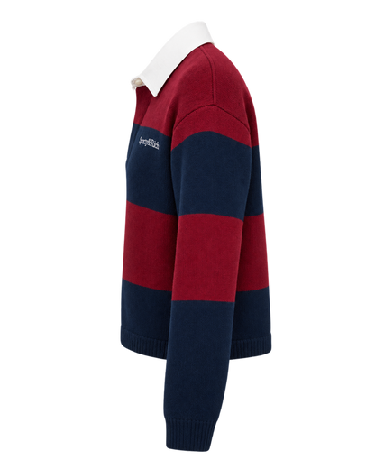 Serif Logo Cashmere Rugby Polo - Merlot/Navy/Ecru