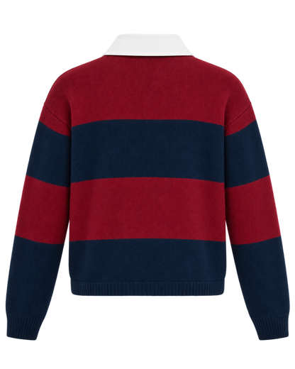 Serif Logo Cashmere Rugby Polo - Merlot/Navy/Ecru
