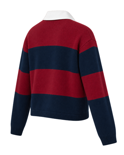 Serif Logo Cashmere Rugby Polo - Merlot/Navy/Ecru