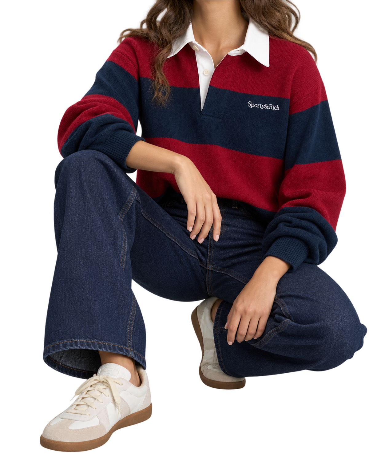 Serif Logo Cashmere Rugby Polo - Merlot/Navy/Ecru