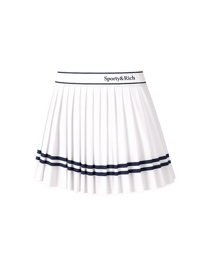 Serif Logo Pleated Skirt - White/Navy