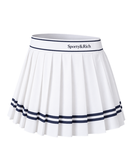 Serif Logo Pleated Skirt - White/Navy