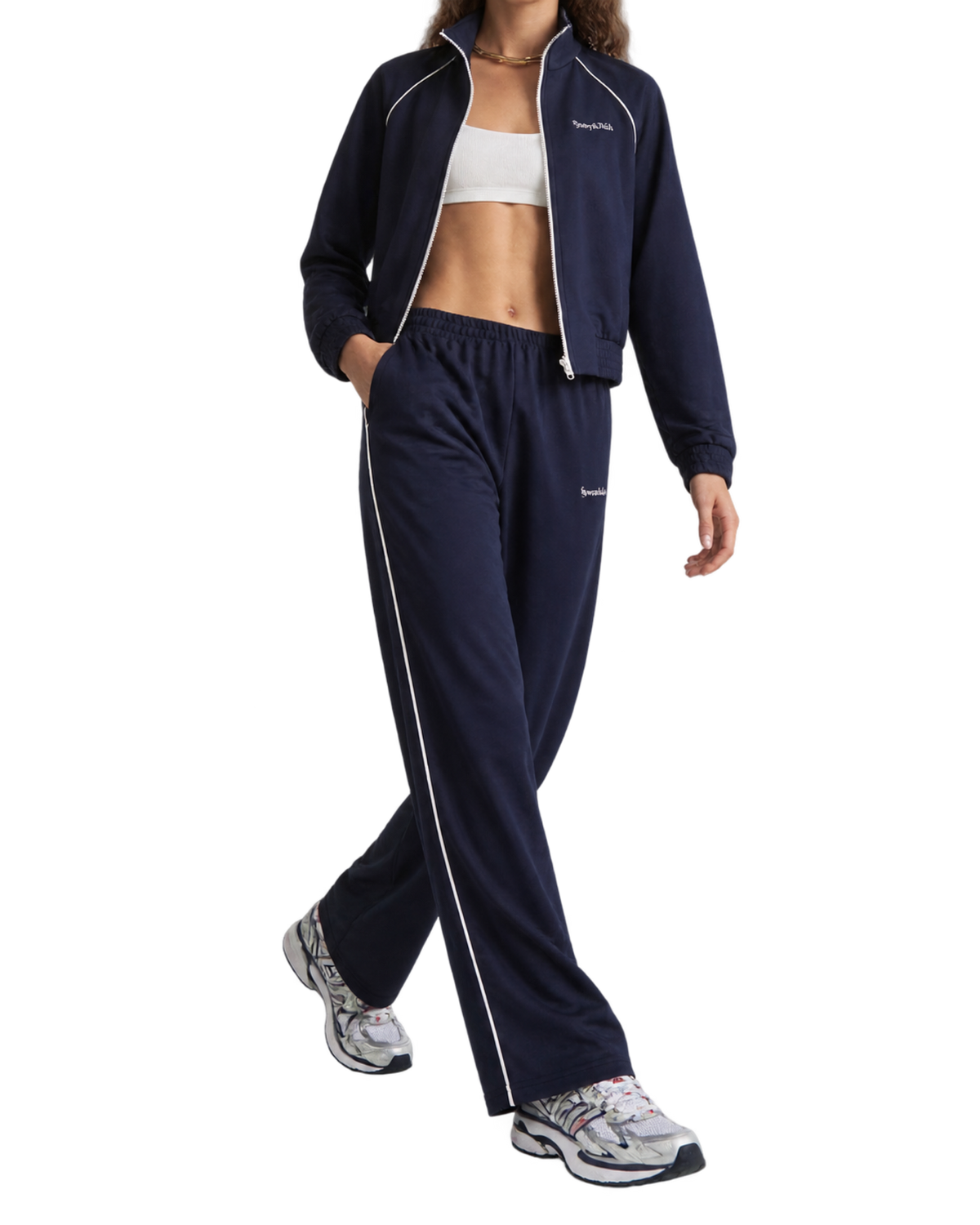 Serif Logo Retro Track Pant - Navy/White