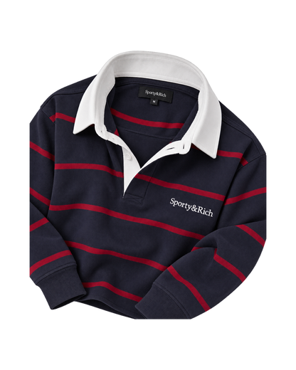 Serif Logo Rugby Polo Men - Dark Navy/White/Merlot