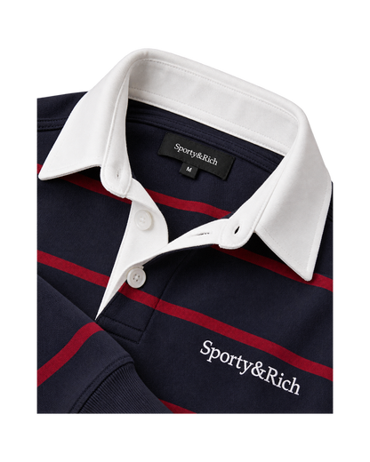 Serif Logo Rugby Polo Men - Dark Navy/White/Merlot