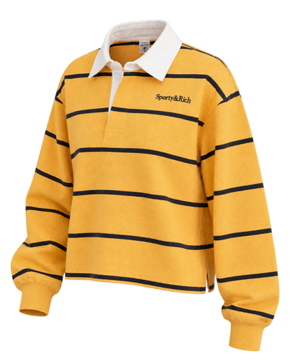 Serif Logo Rugby Polo - Faded Gold/White/Navy