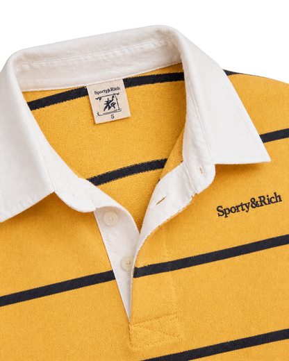 Serif Logo Rugby Polo - Faded Gold/White/Navy