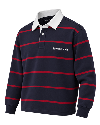 Serif Logo Rugby Polo Men - Dark Navy/White/Merlot