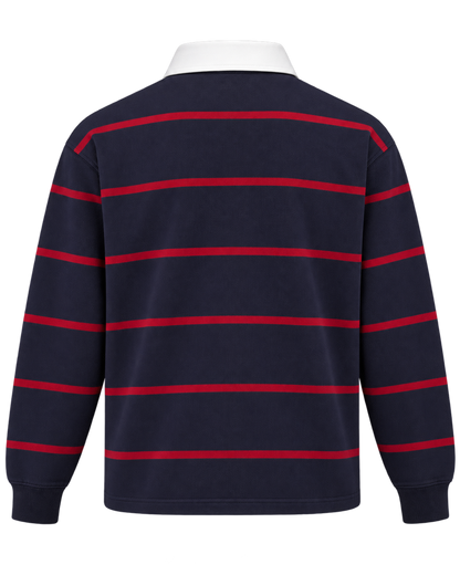Serif Logo Rugby Polo Men - Dark Navy/White/Merlot