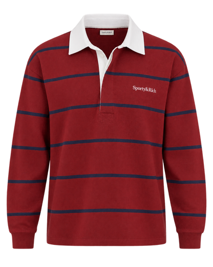 Serif Logo Rugby Polo Men - Merlot/White/Dark Navy
