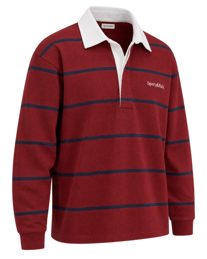 Serif Logo Rugby Polo Men - Merlot/White/Dark Navy