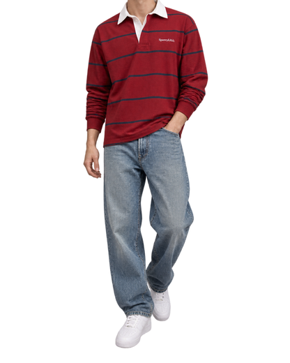 Serif Logo Rugby Polo Men - Merlot/White/Dark Navy
