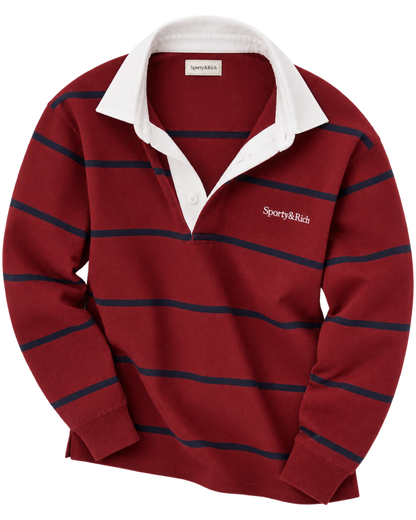 Serif Logo Rugby Polo Men - Merlot/White/Dark Navy