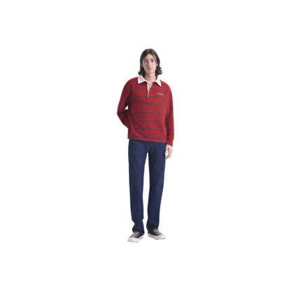Serif Logo Rugby Polo Men - Merlot/White/Dark Navy